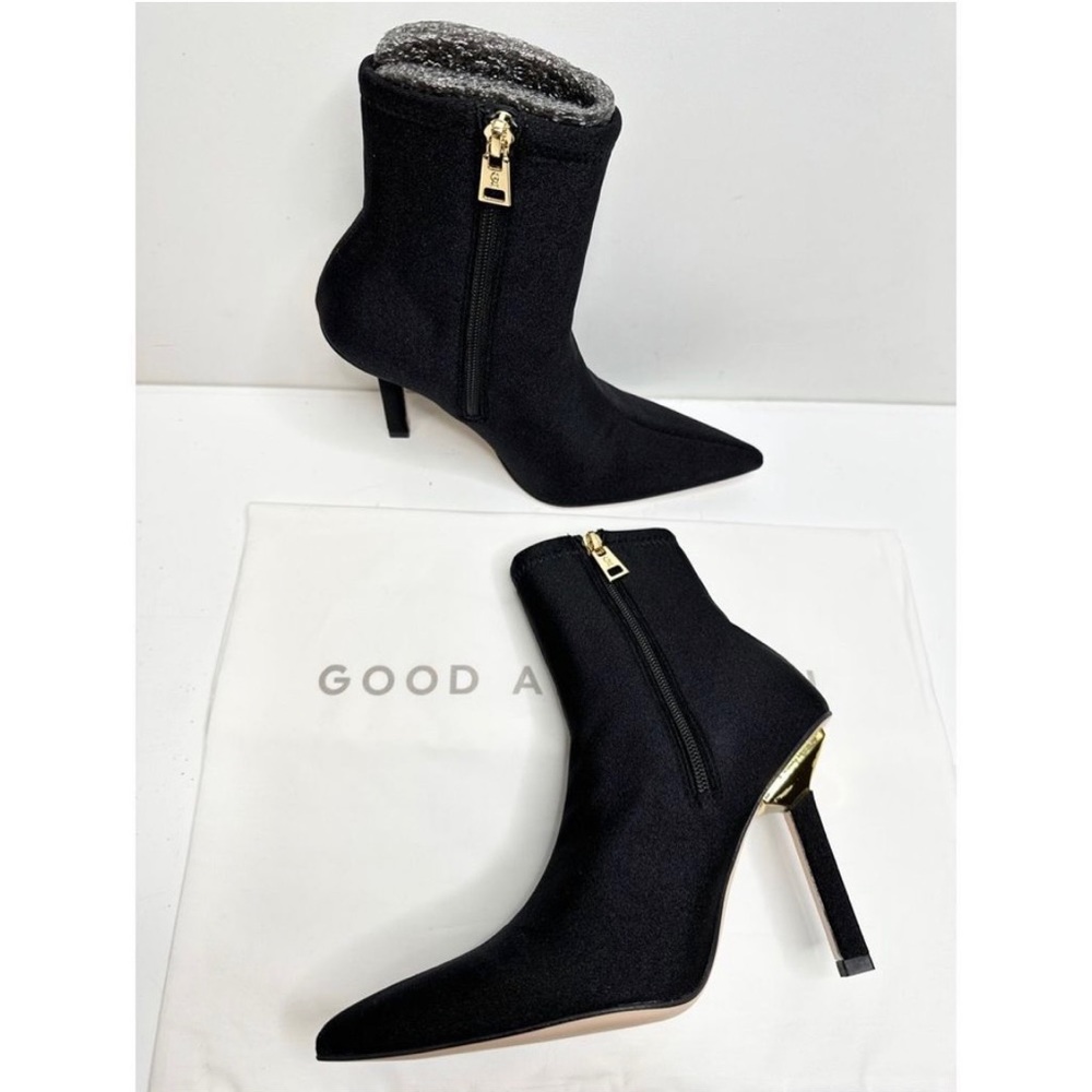 Good American Black Ankle Boots with Gold Accents